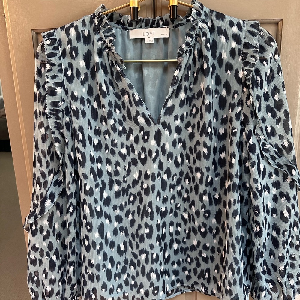 LOFT Blue Leopard Print Blouse